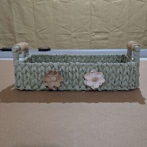 Woven Rye Storage Basket with Rope Handles - Sage Green